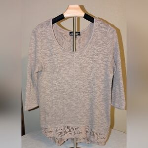Absolutely Famous Tan Lace Trim Blouse- Med
